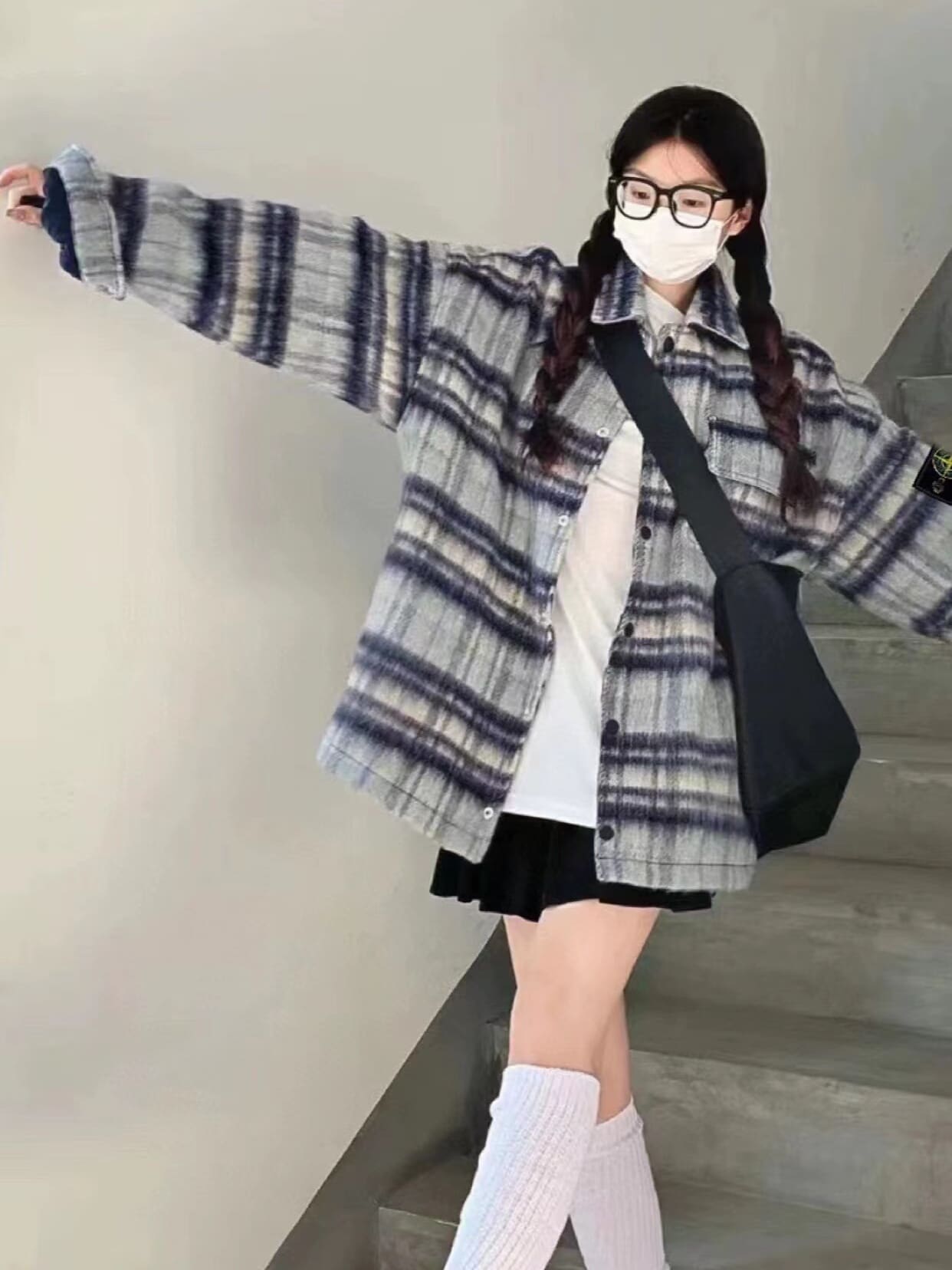 Stone Island Plaid Mohair Wool Long Sleeve Shirt Jacket