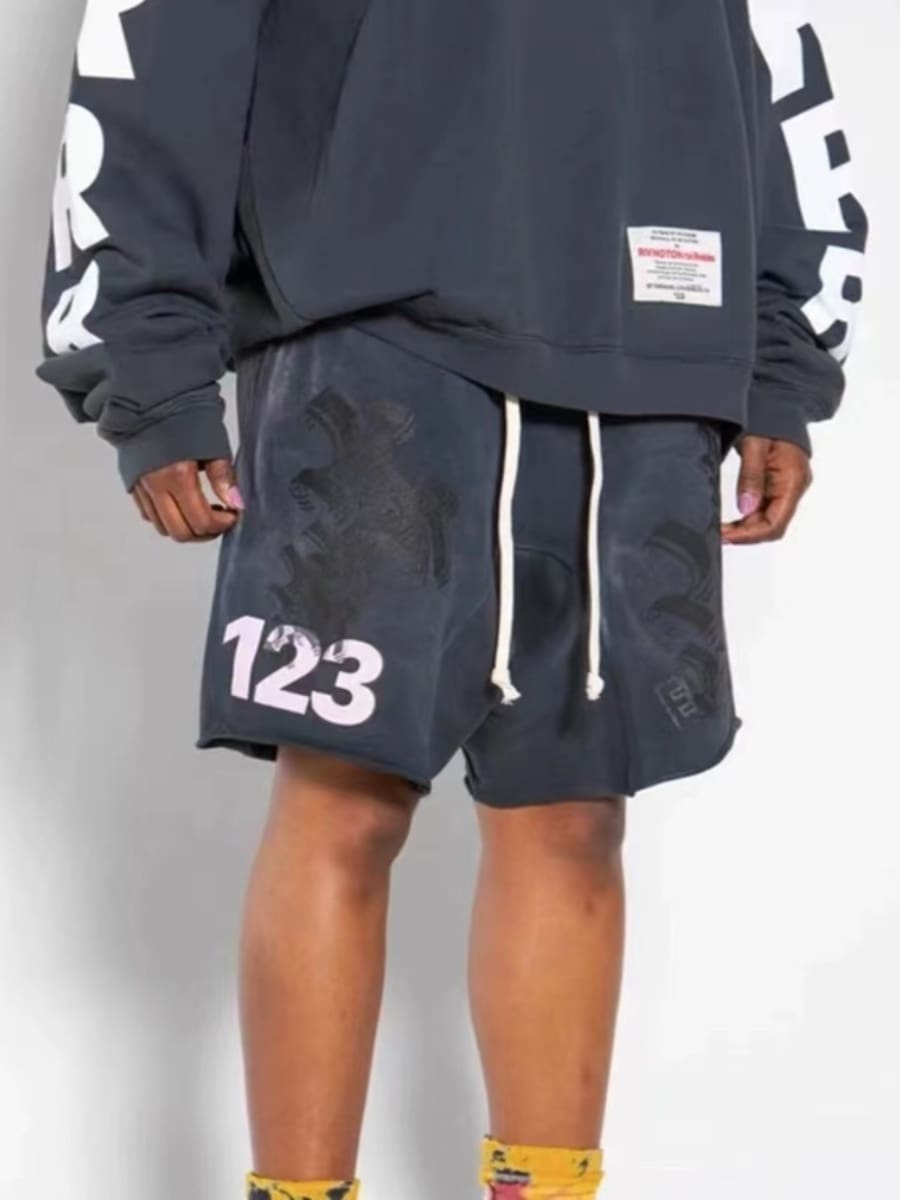 RRR123 Distressed Drawstring Shorts Casual Sports Loose Shorts