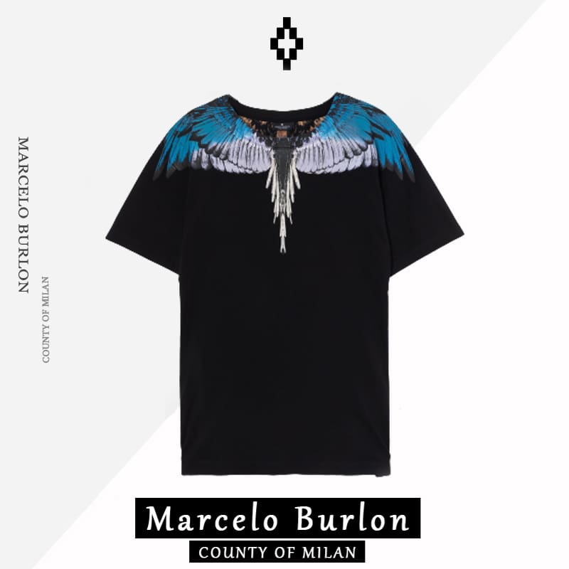 Marcelo Burlon MB gray and blue wings short sleeve t-shirt