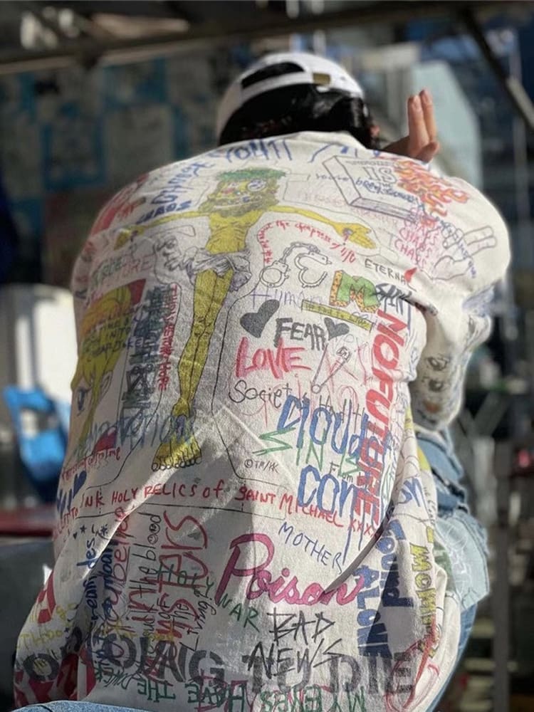 Saint Michael Graffiti Vintage Washed VTG Short Sleeve T-Shirt for Men