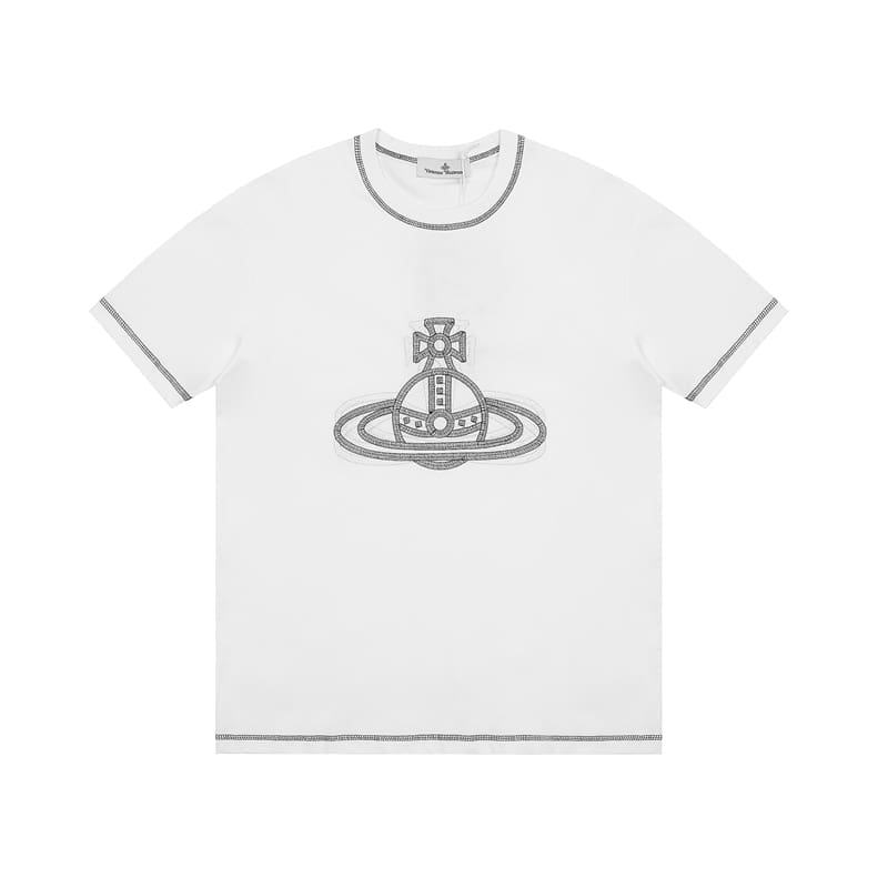 Vivienne Westwood Couple Print Embroidered Loose Cotton T-Shirt for Men and Women