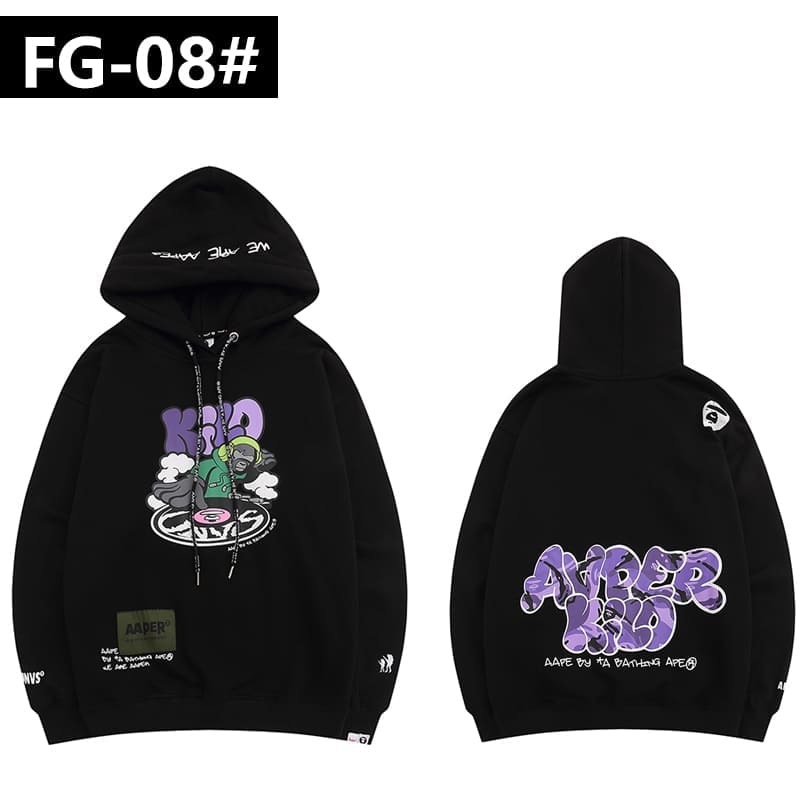 AAPE Cartoon Print Zipper Hoodie for Men and Women