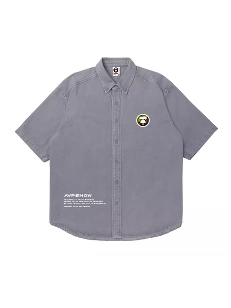 AAPE Loose Cotton Oxford Short Sleeve Shirt for Men and Women