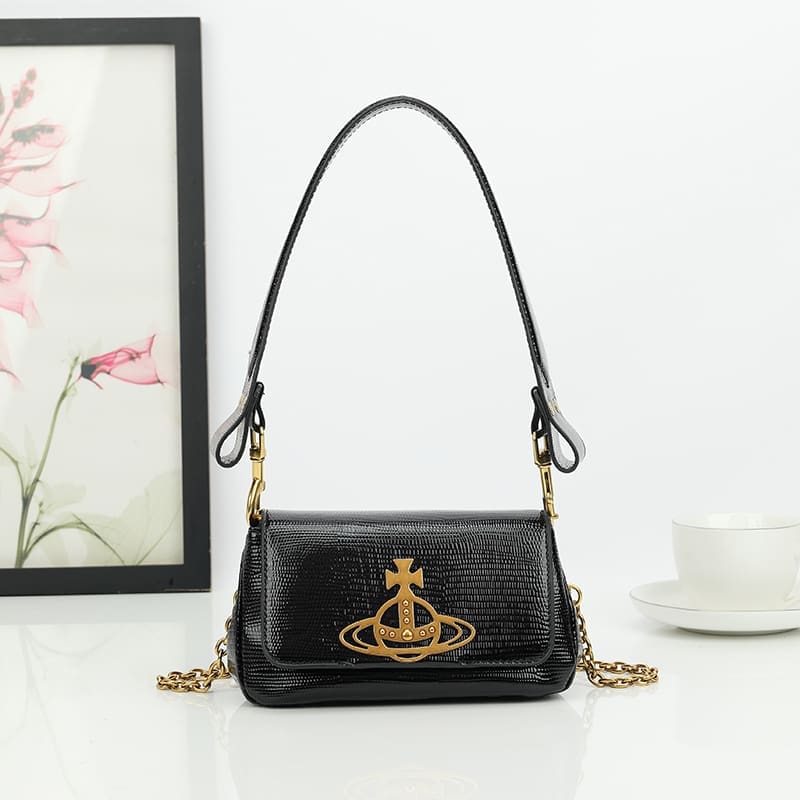 Vivienne Westwood Crocodile Pattern Small Square Bag Saturn Chain Shoulder Bag