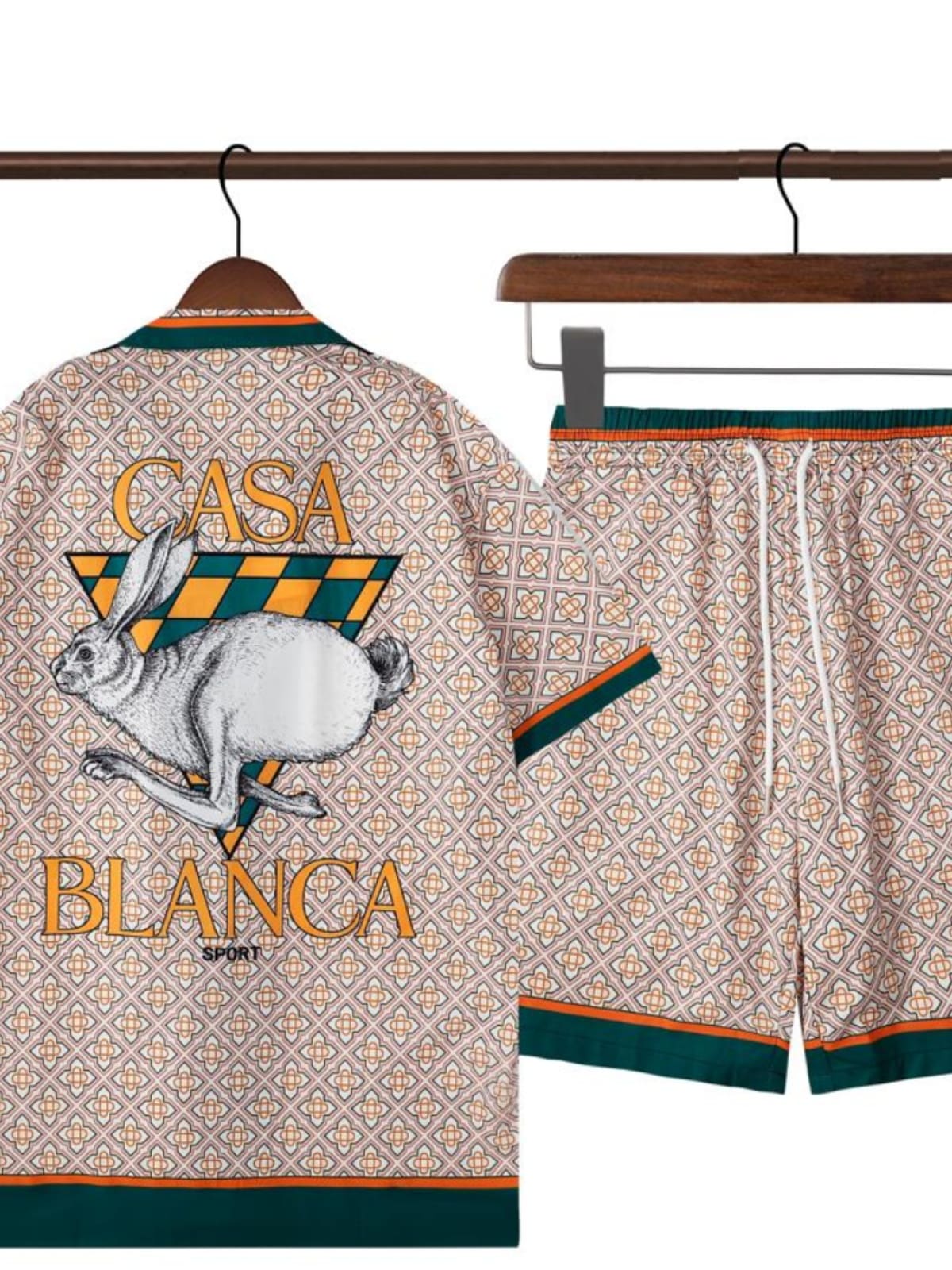 Casablanca Orange Plaid Rabbit Sports Casual Short Sleeve Shirt for Men and Women