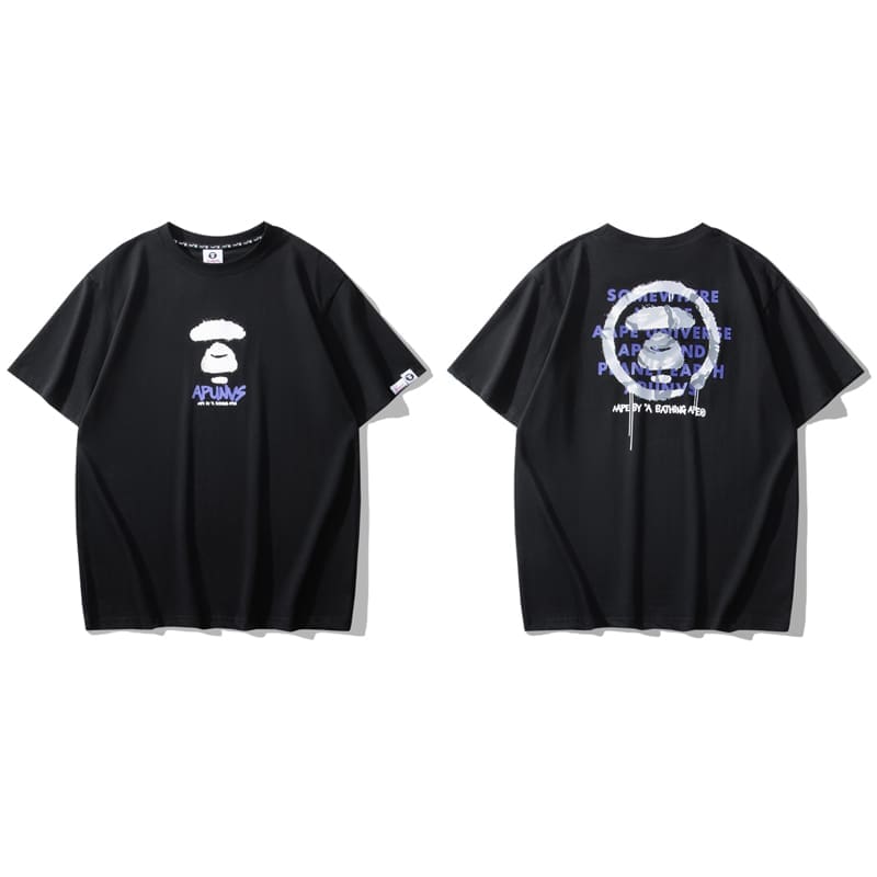 AAPE Ape Head Badge Short Sleeve Casual T-Shirt for Men and Women