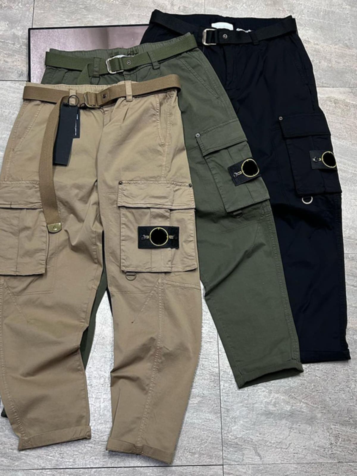 Stone Island Tapered Overalls with Three-Dimensional Pockets Washed Casual Pants