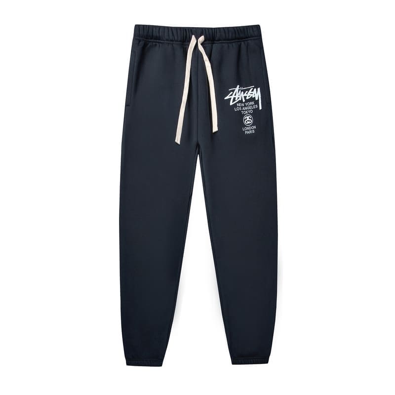 Stussy Sweatpants World Cruise High Street Fleece-Lined Loose Tapered Pants for Men and Women