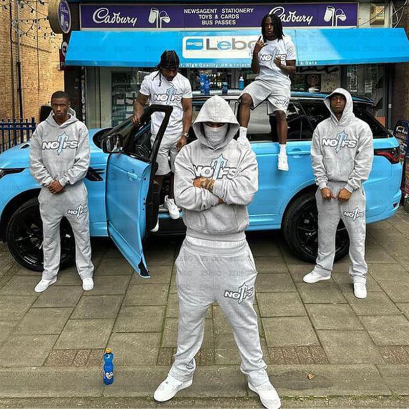 NOFS Printed Sports Suit American Retro Hooded Sweater and Casual Trousers for Men and Women