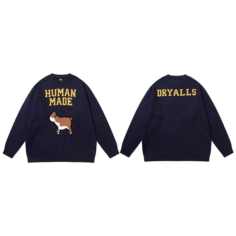 Hvm*n M*de cartoon jacquard sweater niche trendy round neck for couples