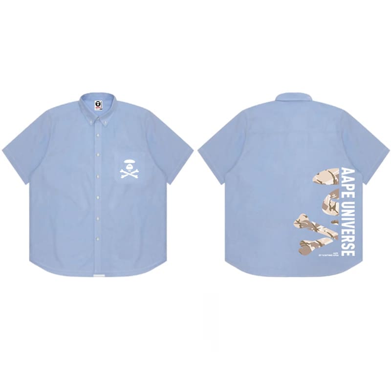 AAPE Loose Cotton Oxford Short Sleeve Shirt for Men and Women