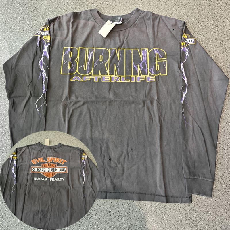 Saint Michael Lightning Crack Washed Vintage Long Sleeve T-Shirt for Men and Women