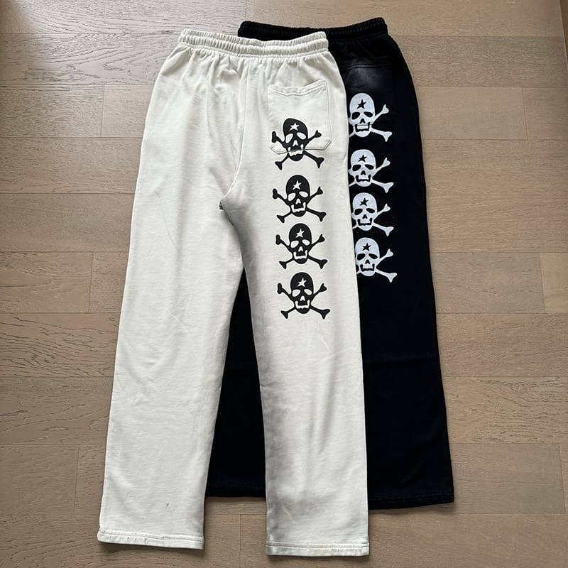 H*lst*r ins european and american high street fashion brand hell skull print loose sports and leisure washed and worn pure cotton straight trousers