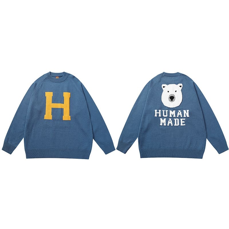 Hvm*n M*de cartoon jacquard sweater niche trendy round neck for couples