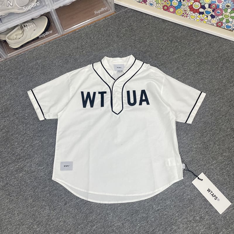 Richao Western Hills 24SS WTAPS LEAGUE COTTON letter affixed cloth embroidered T-shirt men’s short sleeve baseball shirt