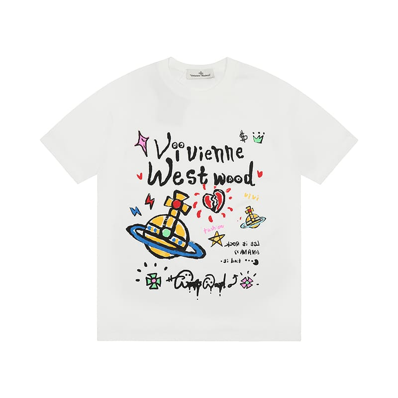 Vivienne Westwood Splash-Ink Embroidery Star Print Loose T-Shirt Half Sleeve