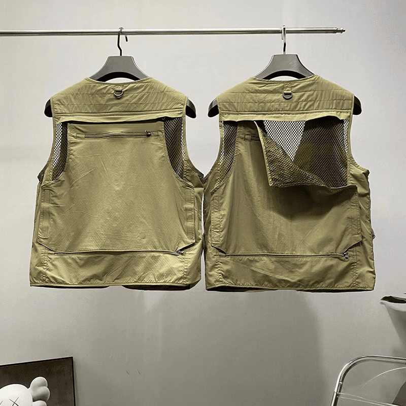 Stone Island V-Neck Multi-Pocket Workwear Vest Zipper Mesh Waistcoat