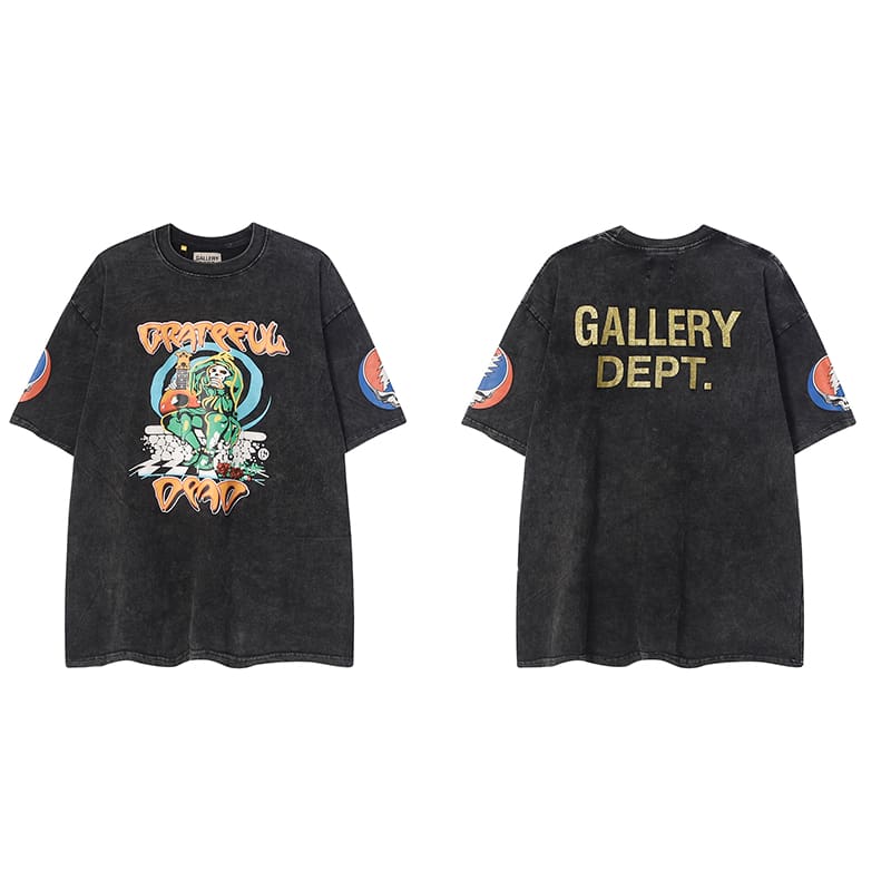 Gallery Dept Retro Paint-Splattered Graffiti Cotton T-Shirt for Men and Women