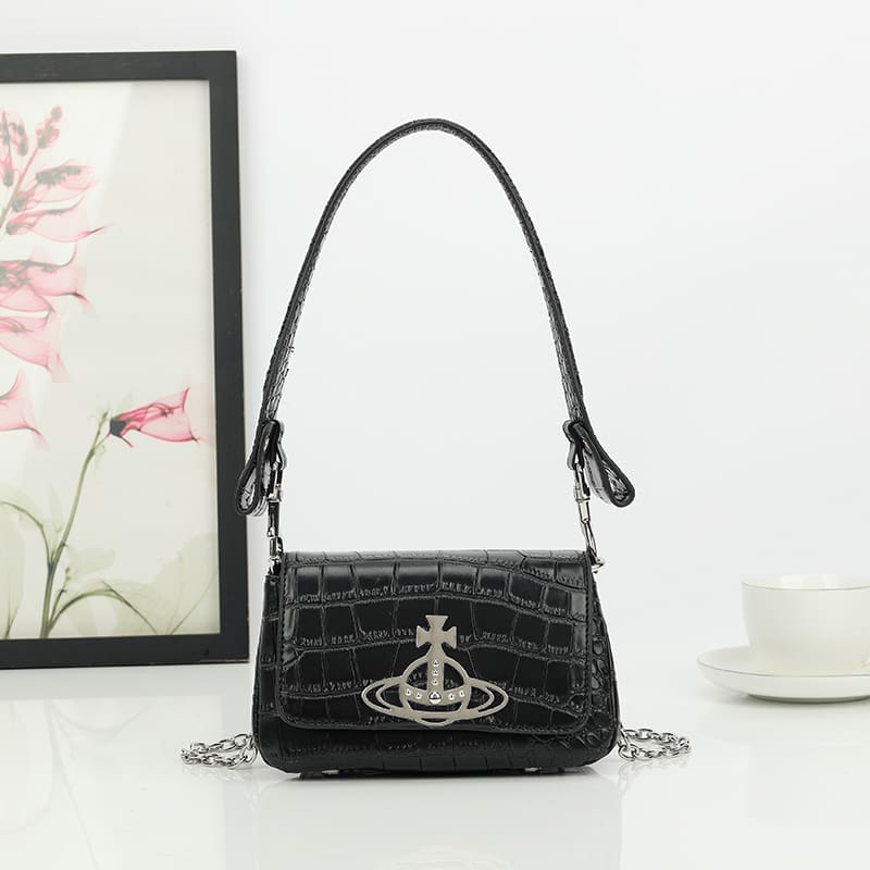 Vivienne Westwood Crocodile Pattern Small Square Bag Saturn Chain Shoulder Bag