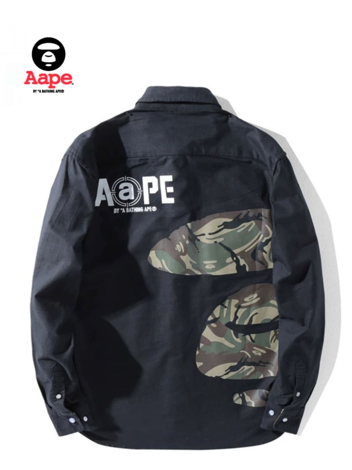 AAPE Ape Head Camouflage Letter Print Long Sleeve Shirt for Men and Women