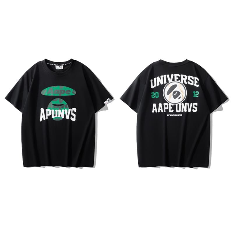 AAPE Ape Head Badge Printed Short Sleeve T-Shirt for Men and Women