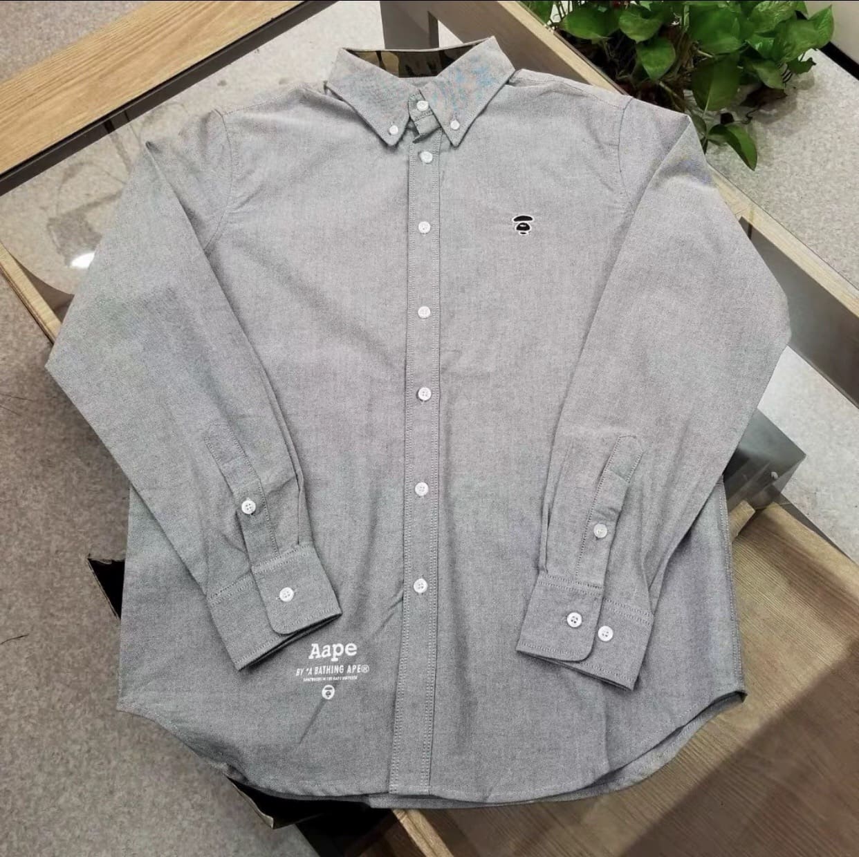 Aape Camouflage Stitching Letter Printed Long Sleeve Shirt for Men and Women