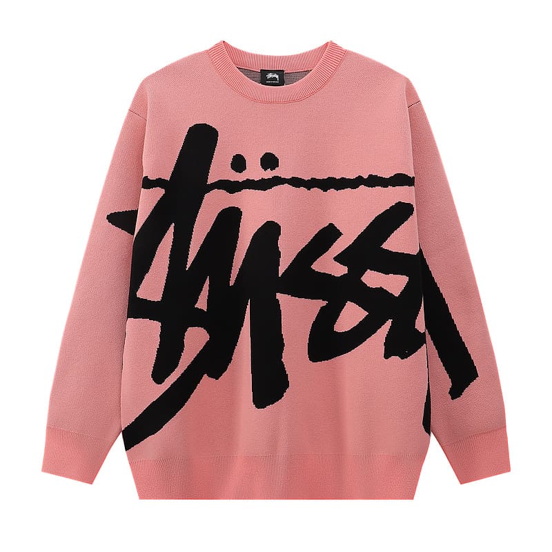 Stussy Logo Jacquard Round Neck Sweater for Men and Women