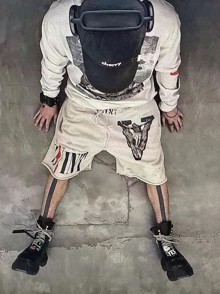 Saint Michael VLONE Graffiti Distressed Casual Fifth Pants for Men