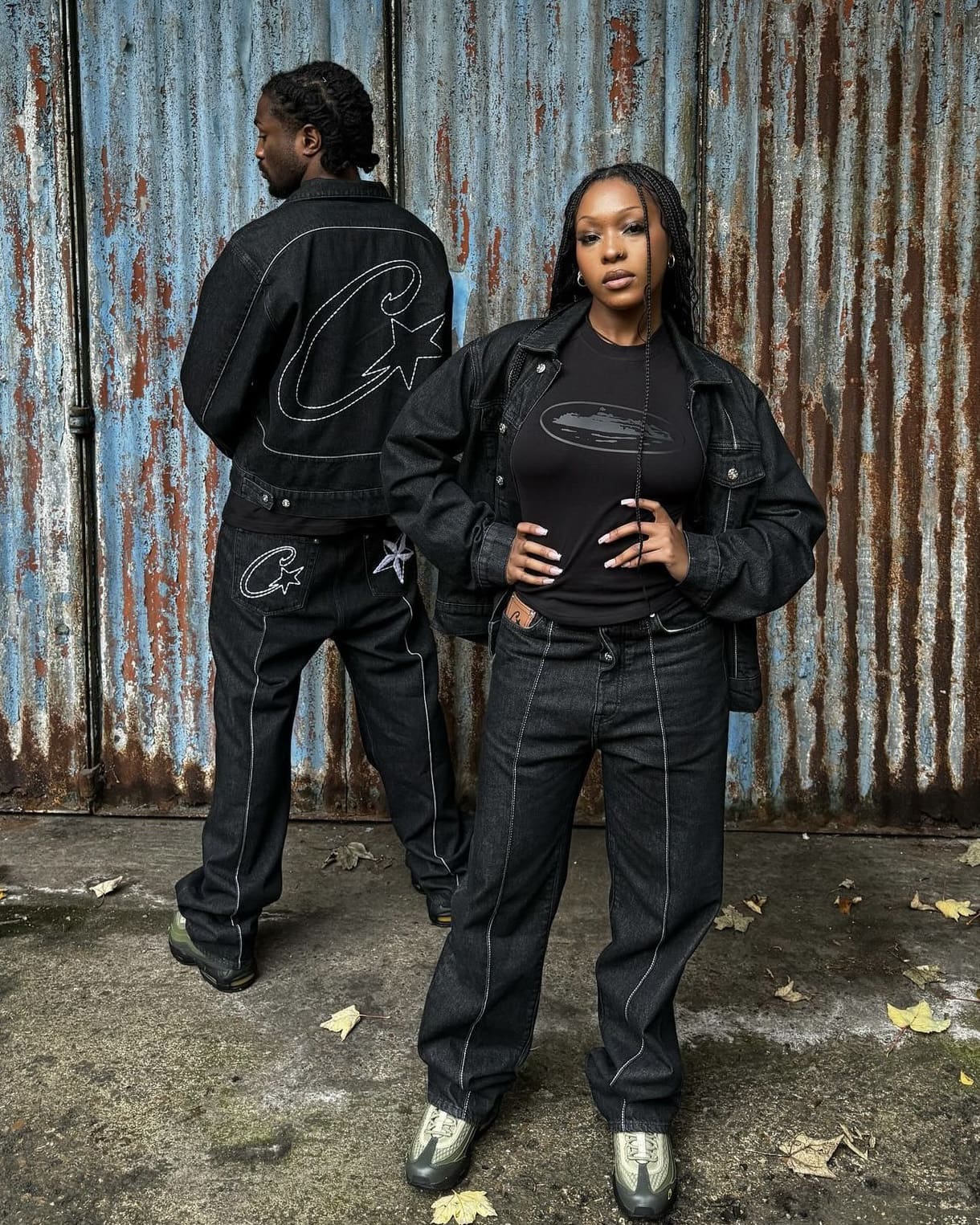 Corteiz Denim Coat and Trousers Suit Loose Casual Star Style