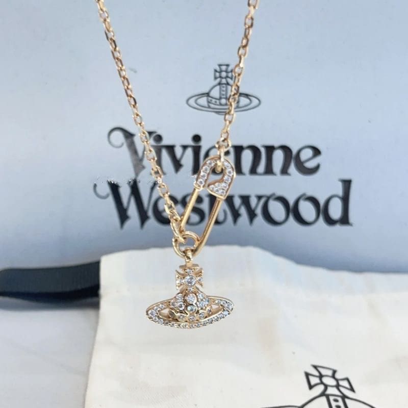 Vivienne Westwood Saturn Pin Necklace Clavicle Chain for Women