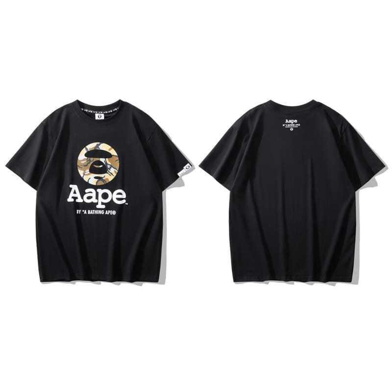 AAPE Ape Head Badge Short Sleeve Casual T-Shirt for Men and Women