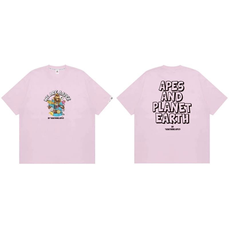 AAPE Ape Head Badge Printed Short Sleeve T-Shirt for Men and Women