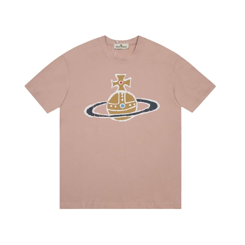 Vivienne Westwood Couple Print Embroidered Loose Cotton T-Shirt for Men and Women