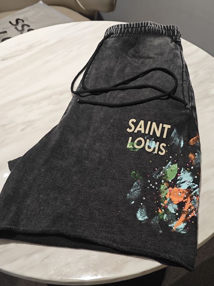 saint L**is hot drill snowflake washed fifth pants for men and women