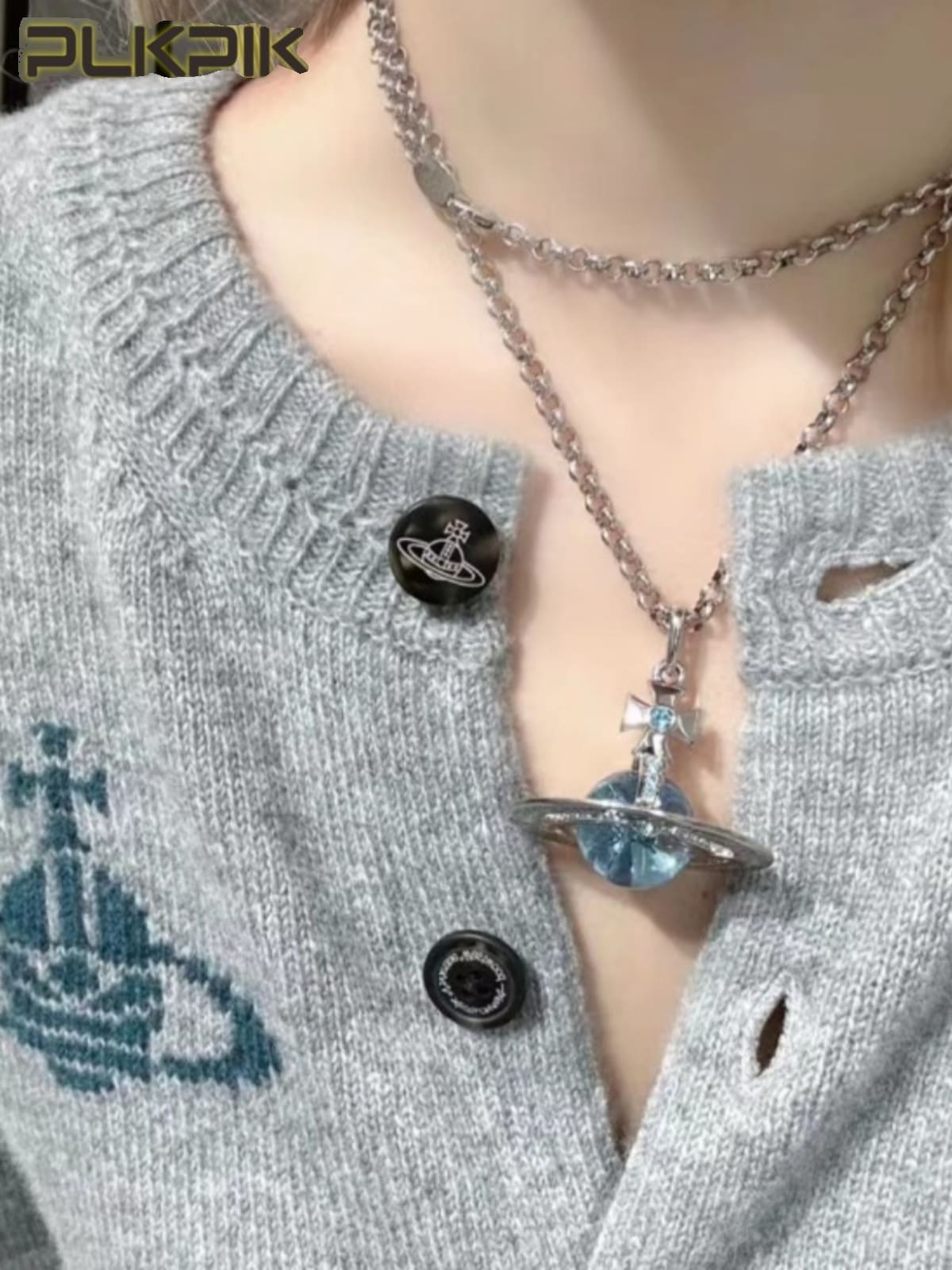 Vivienne Westwood Large Glacier Blue Orb Saturn Necklace for Women