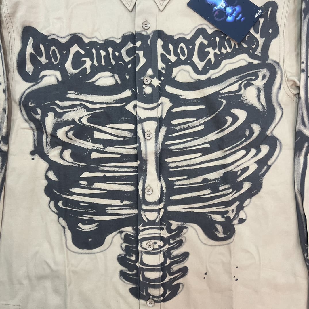 H*lst*r studios airbrushed bones shirt skull print shirt long sleeve coat