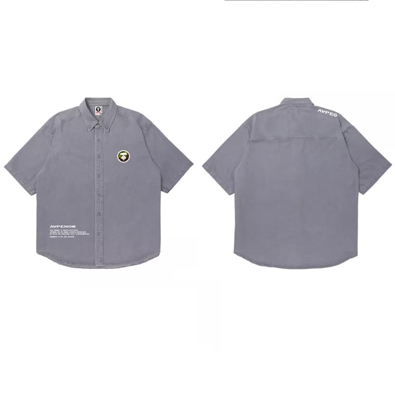 AAPE Loose Cotton Oxford Short Sleeve Shirt for Men and Women