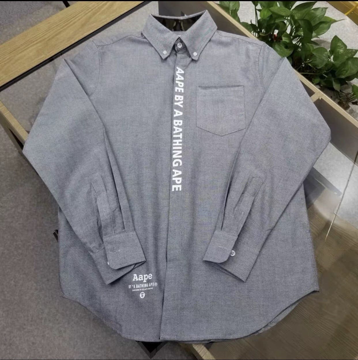 Aape Camouflage Stitching Letter Printed Long Sleeve Shirt for Men and Women