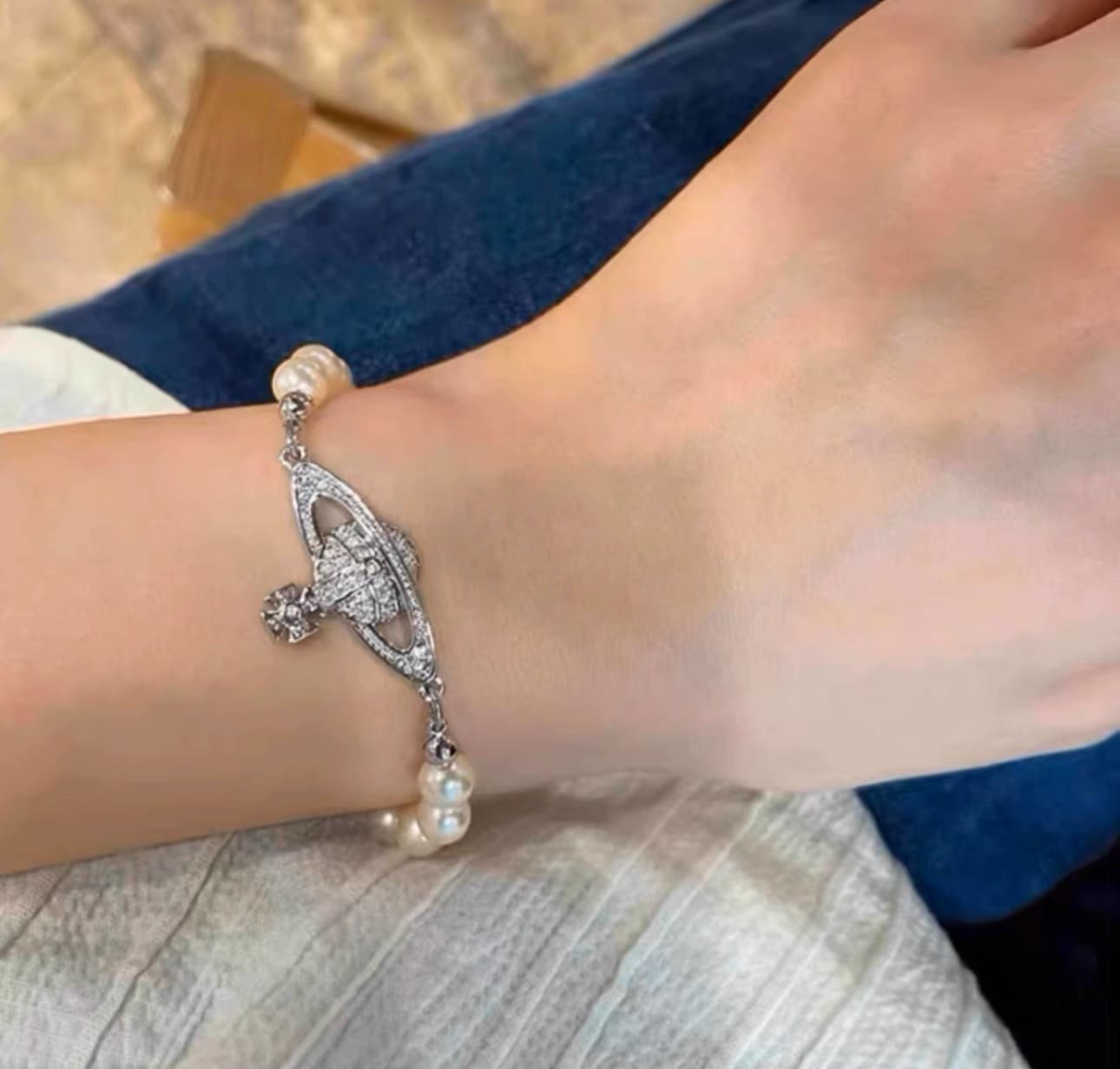 Vivienne Westwood Saturn Pearl Necklace Silver