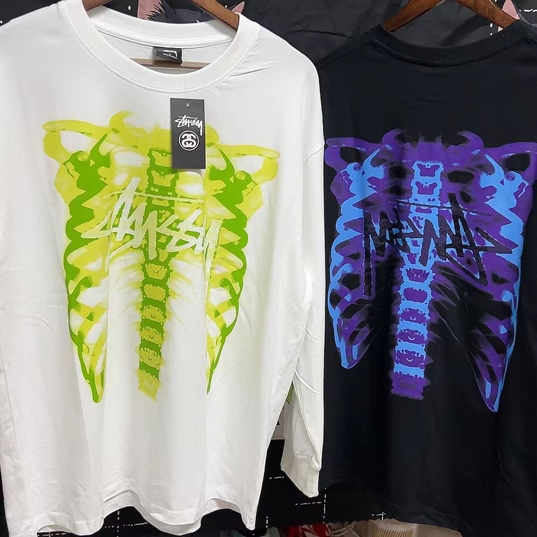 Stussy Skull X-Ray Print Long Sleeve T-Shirt for Men and Women