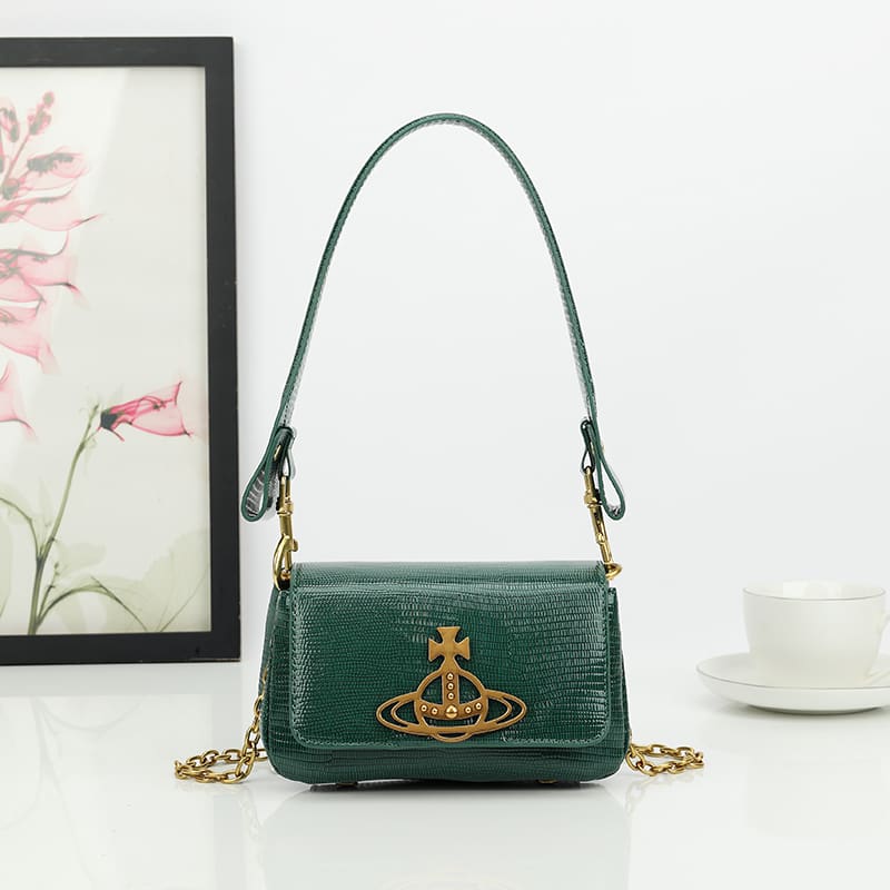 Vivienne Westwood Crocodile Pattern Small Square Bag Saturn Chain Shoulder Bag