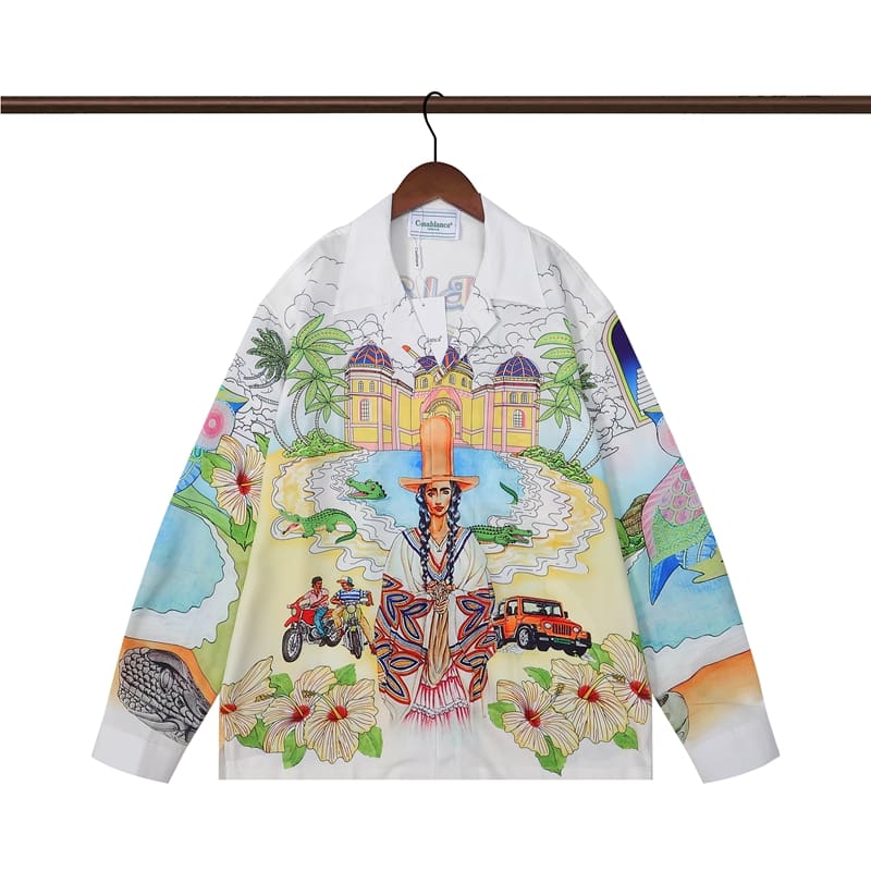 Casablanca Flower Shirt Spring and Autumn Vacation Beach Shirt for Men