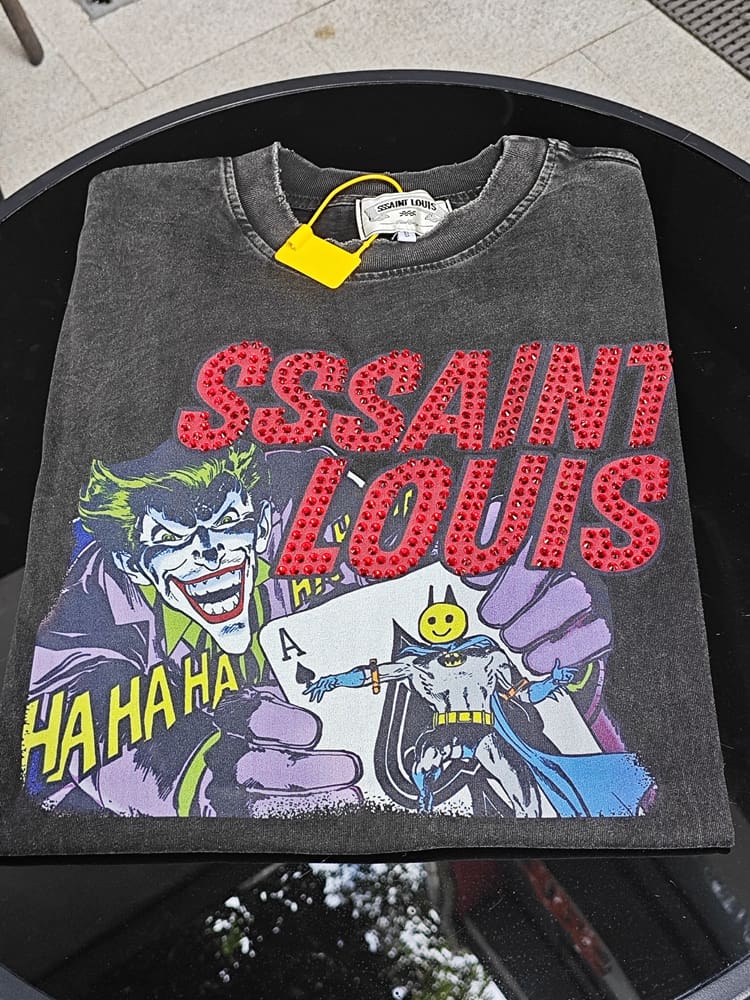 Saint Clown Rhinestone Vintage Washed Short Sleeve T-Shirt for Men and Women