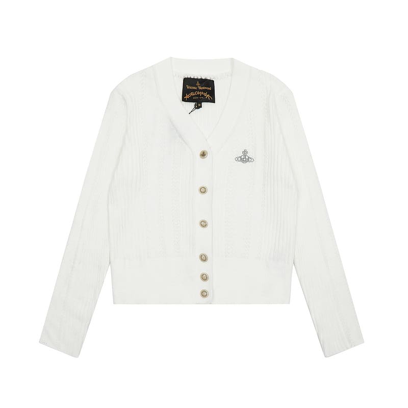 Vivienne Westwood Short V-Neck Embroidered Cardigan Sweater for Women