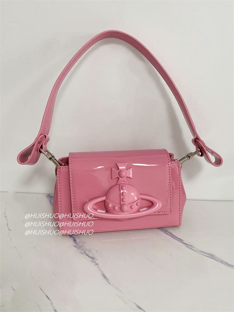 Vivienne Westwood Crocodile Pattern Baguette Shoulder Bag Saturn Chain Design