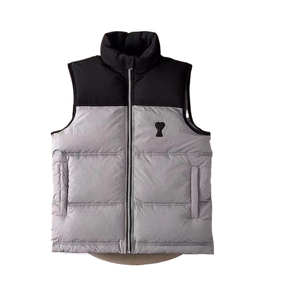 90 white duck down 2023 new ami vest love down jacket men’s and women’s black and white loose autumn and winter warm coat