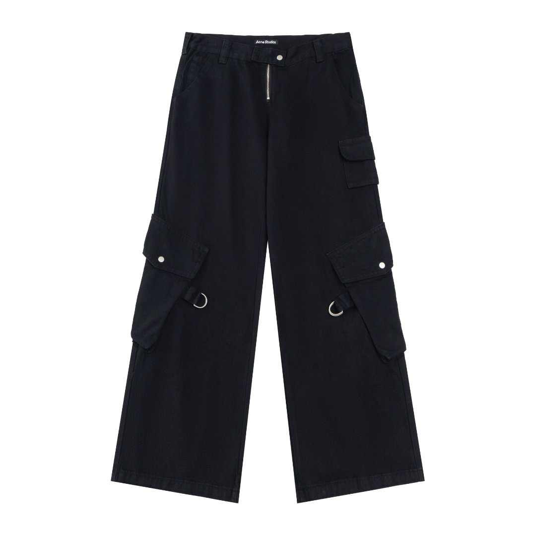 Functional Acne niche Net red multi-pocket cargo pants lace-up straight casual pants men’s and women’s washed pants