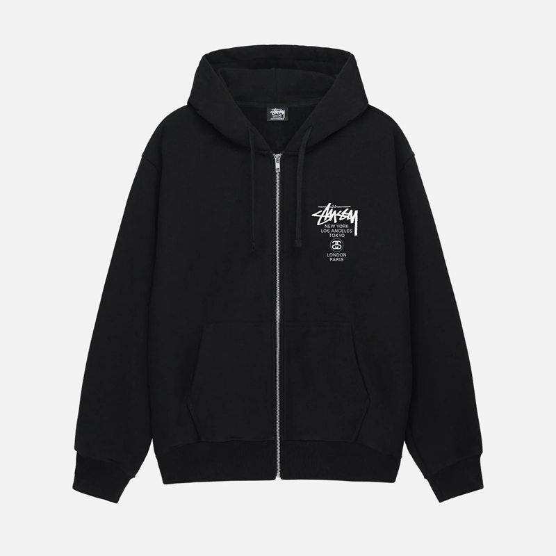 stussy world cruise zipper couple sweater stussy classic hooded men’s and women’s cardigan baggy coat fashion