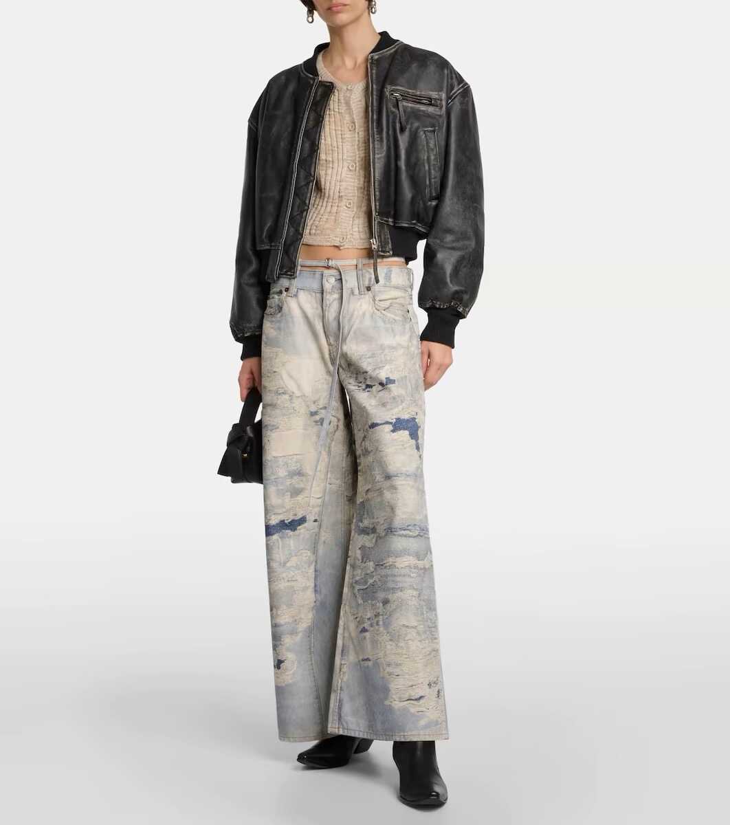 AC style 2024 New retro worn looking washed-out jeans straight wide leg mop trousers