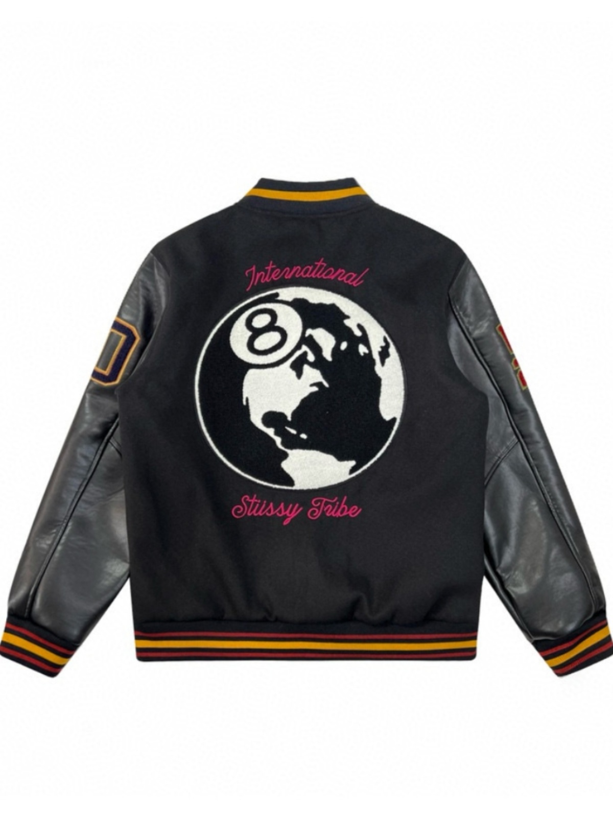 STUSSY STUSSY black eight embroidery leather sleeve padded jacket baseball uniform jacket men and women fall winter couples